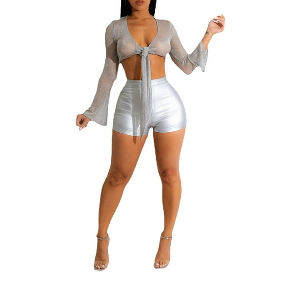 xingwang Clearance Plus Size Shorts for Women High Waisted,Women's Ripped High Waisted Denim Shorts Stretchy Jean Shorts Silver XL