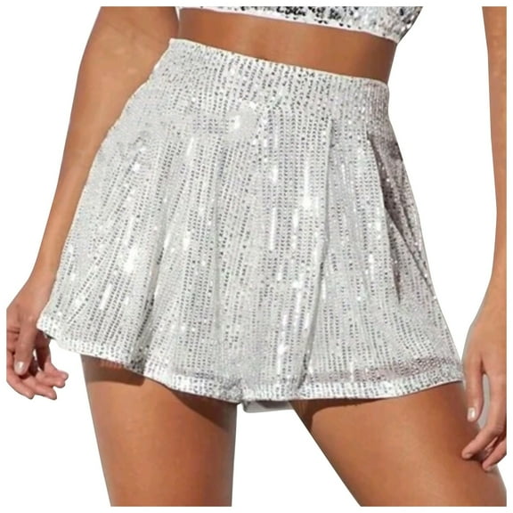 xingwang Clearance Plus Size Shorts for Women High Waisted,Women's Sparkling Sequined Shorts And Sparkling Pants White XL