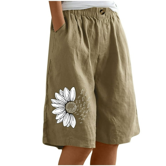xingwang Clearance Shorts for Women High Waisted,Woman Elastic plus size Shorts Button Down Half Pants With Pocket Casual Short Pant Wide Leg Shorts Khaki L