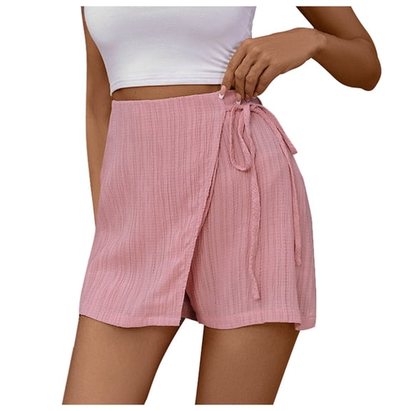 xingwang Clearance Shorts for Women High Waisted,Women UmSmer Casual And Comfortable Zippered High Waisted Textured Lace Up Breathable Culottes Pink M