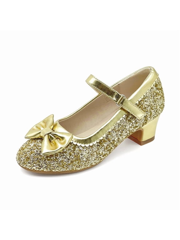 Girls Dress Shoes Low Heel Mary Jane Pumps Bow Party Wedding Princess Shoes for Toddler/Little Kids