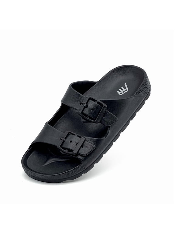 Kids Double Buckle Slide Sandals for Boys Girls with Arch Support Foam Slip on EVA Slides Comfort Indoor Outdoor Adjustable Summer Beach Sandal
