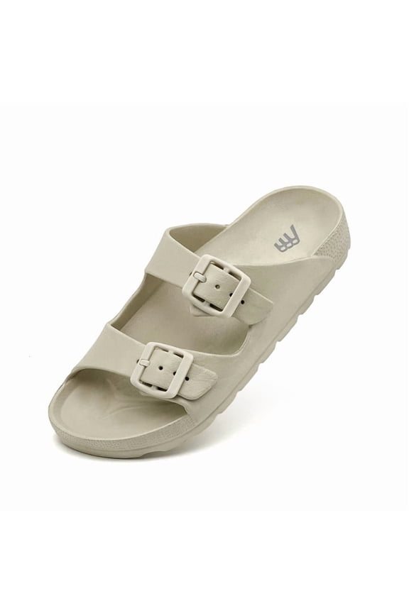 Kids Double Buckle Slide Sandals for Boys Girls with Arch Support Foam Slip on EVA Slides Comfort Indoor Outdoor Adjustable Summer Beach Sandal