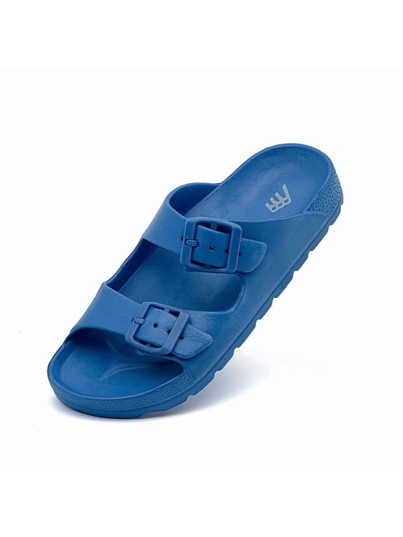 Kids Double Buckle Slide Sandals for Boys Girls with Arch Support Foam Slip on EVA Slides Comfort Indoor Outdoor Adjustable Summer Beach Sandal