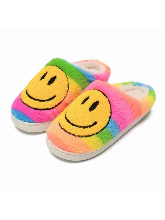 Kids Smile Face Slippers for Girls Boys, Cute Soft Plush Non-Slip Warm Fuzzy Comfy House Slippers Toddler Cartoon Happy Face Slipper Indoor Outdoor