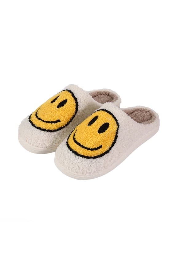 Kids Smile Face Slippers for Girls Boys, Cute Soft Plush Non-Slip Warm Fuzzy Comfy House Slippers Toddler Cartoon Happy Face Slipper Indoor Outdoor