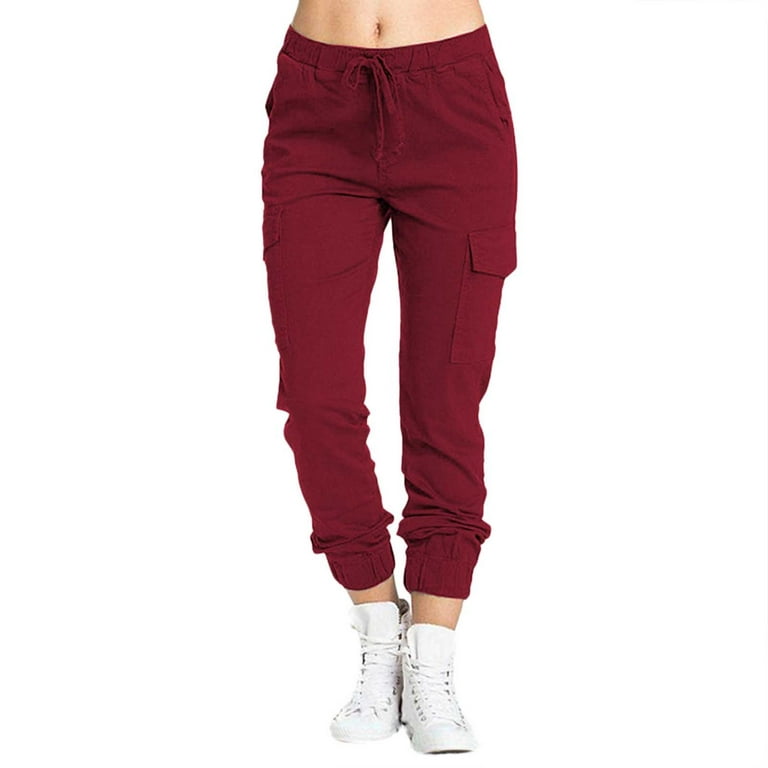 xinqinghao baggy cargo pants for women with pockets casual solid color  drawstring pants elastic waist womens wide leg pants xl