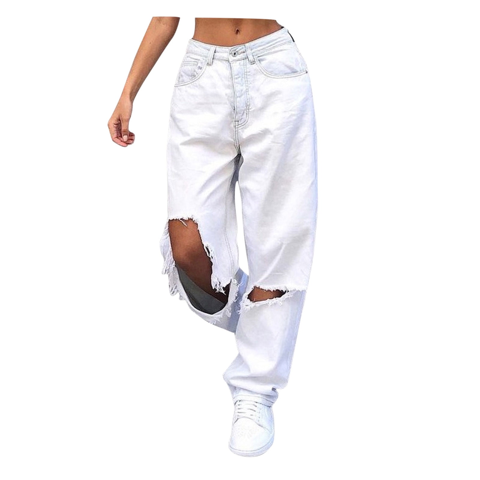 xinqinghao plus size pants women button high waist pocket elastic hole