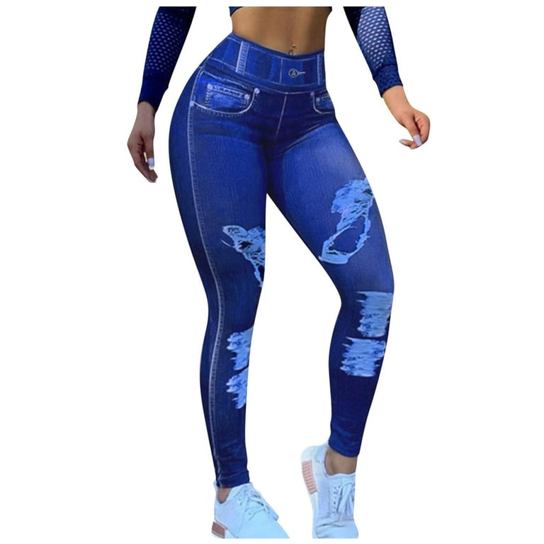 Wholesale Women Yoga Leggings High Waist Breathable Large Size Pants  Fashion Butterfly Printing Trousers For Running Gym Lake Blue 3XL From China