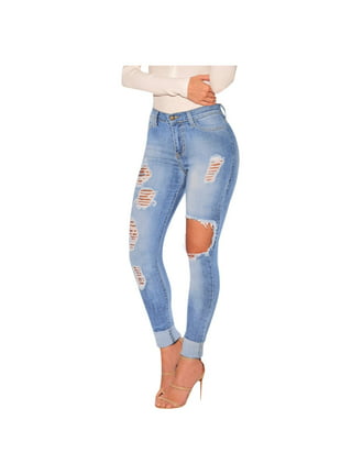 Women's Ripped Jeans Cute Distressed Denim Capri Pants Stretch