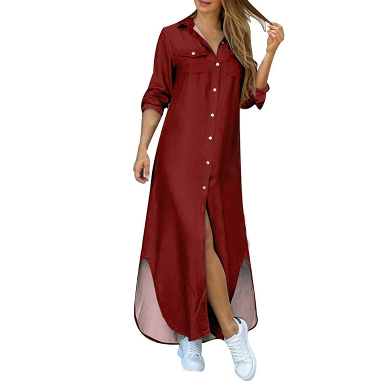 Side split long maxi shirt hot sale