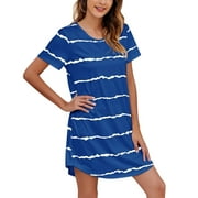 xiuh sleepwear for women womens short sleeve striped printing sleepshirt scoopneck cute nightdress comfy nightgown dress women's sleepwear blue s