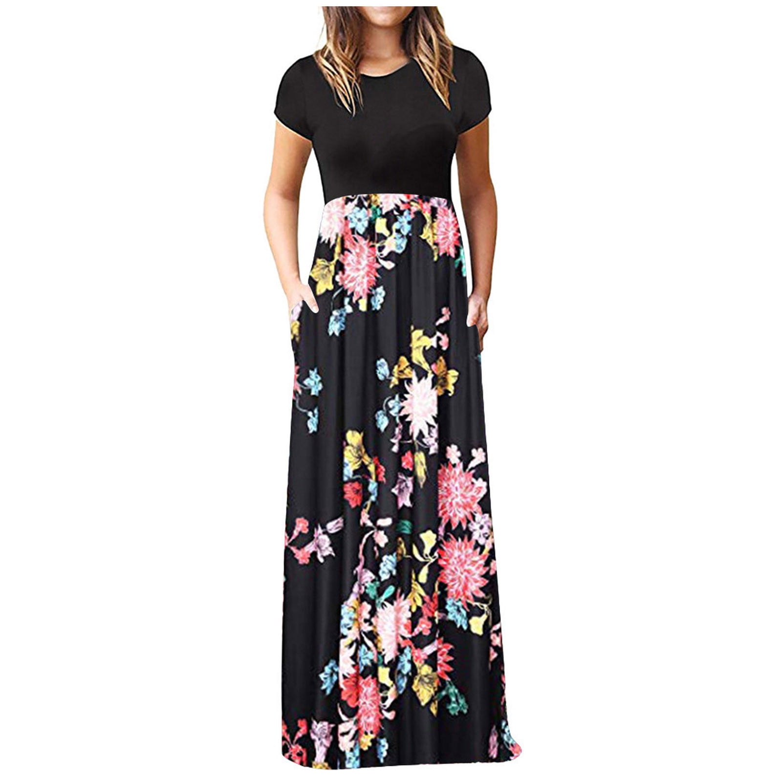 Casual Loose Hollow Out Short Sleeve Maxi Dress