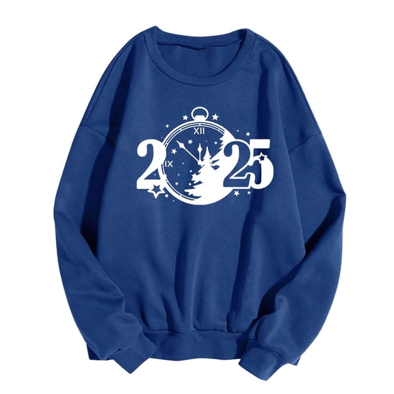 xixinqiwan 2025 New Year Sweatshirt Women Pullover Hoodie,Women's Crew Neck Hoodless Sweatshirts Loose Long Sleeve Tops Christmas Holiday Pullover Shirts