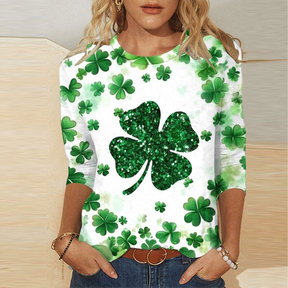xixinqiwan Green St Patricks Day Shirt for Women,Womens Round Neck T Shirt Funny Shamrock Saint Patricks Day Irish St Patty Tee Her