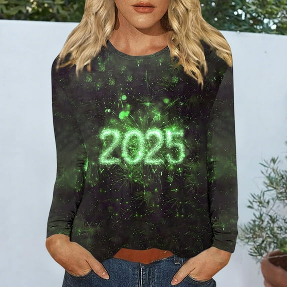 xixinqiwan Happy New Year 2025,Women Sparkly New Years Eve Party T Shirts Sequin Christmas Sweater Holiday Pullover Top