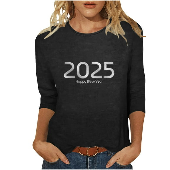 xixinqiwan Happy New Year Shirt for Women,Women 2025 Christmas Holiday Pullover Shirts Casual Crewneck Graphic Sweatshirts