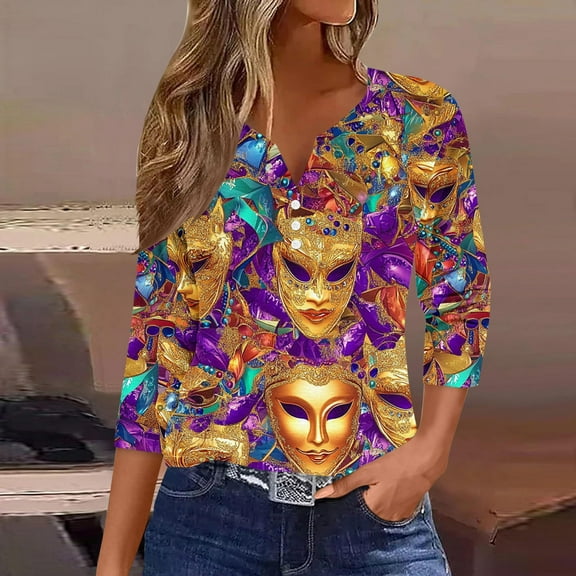 xixinqiwan Mardi Gras Clothing for Women,Mardi Gras Long Seven Sleeve Sequin Blouse Fashion Glitter Hoodies Outfits