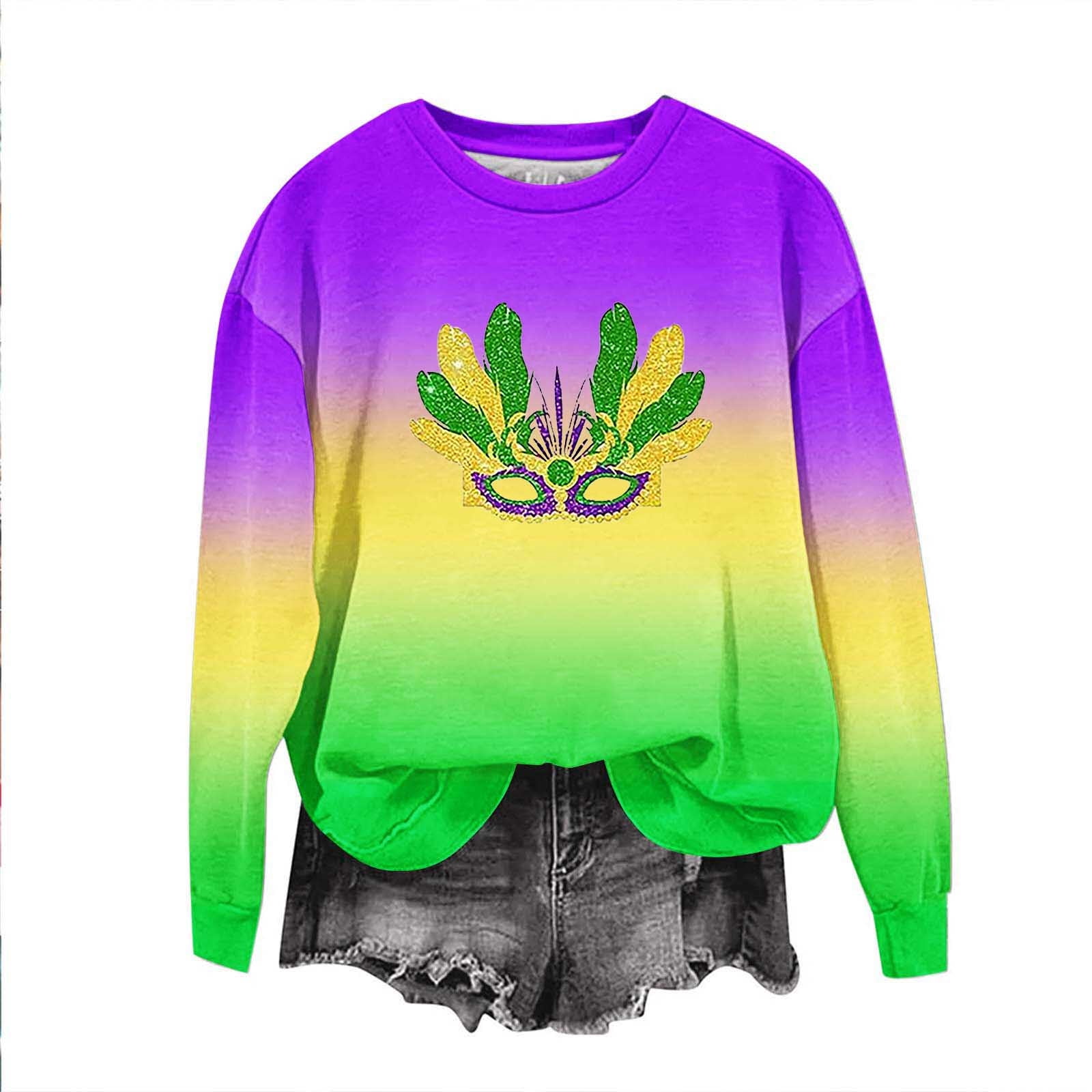 Tillandsia Purple Colorblock Patchwork Fuzzy Mardi Gras Graphic Sweater main image 1