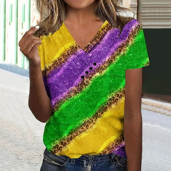 xixinqiwan Mardi Gras Long Sleeve T-Shirt for Women,Carnival Mask Print V Neck Tops Fat Tuesday Carnival Celebration Party Gift