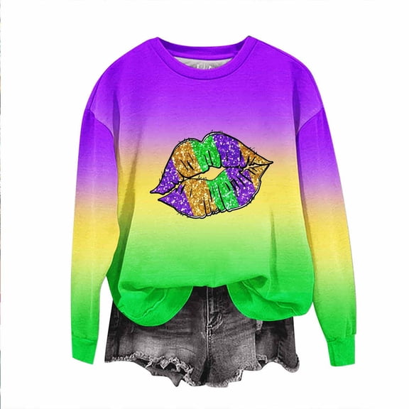 xixinqiwan Mardi Gras T-shirt for Women,Mardi Gras Mask Crazy Carnival Party Tshirt Causal Long Sleeve Tee Tops