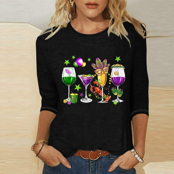 xixinqiwan Mardi Gras Tops for Women,Womens Mardi Gras Carnival Crew Neck Casual Tshirts New Orleans Parade Custume Tops