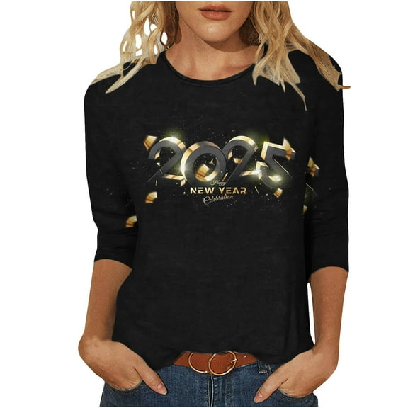 xixinqiwan New Years Eve Clothing Women Tops,Womens Long Sleeve 2025 Printed Shirt Dress Crew Neck Sweatshirt Oversized Holiday Pullover
