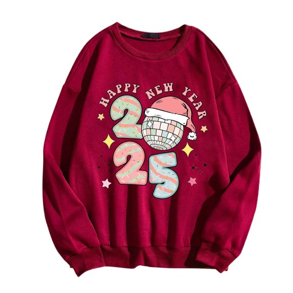 xixinqiwan New Years Eve Tops for Women,Women New Years Party Sweatshirt Merry Christmas Holiday Long Sleeve Pullover Tops