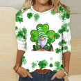 thumbnail image 1 of xixinqiwan St Patrick's Day Round Neck Shirts for Women,Women Funny Plaid Leopard Shamrock Graphic T-Shirt Vintage Color Block Splicing Long Sleeve Tops, 1 of 6