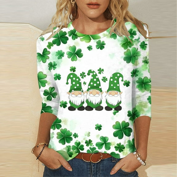 xixinqiwan St Patrick's Day Round Neck Shirts for Women,Women Raglan Color Block T-Shirt Blessed Lucky Irish Seven Sleeve Shirt Shamrock Graphic Tee Tops