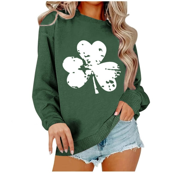 xixinqiwan St Patricks Day Shirt Women Pullover Sweatshirt,Women Lucky Shamrock Long Sleeve Shirt Irish Clover Print Pullover Tops