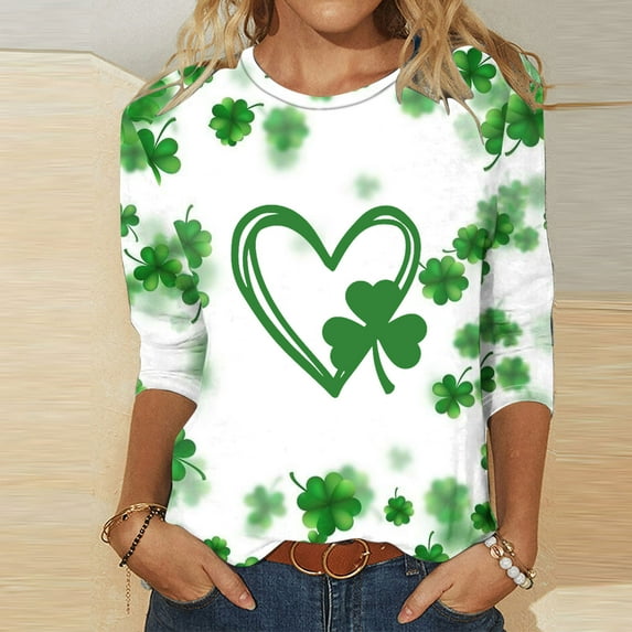 xixinqiwan St Patricks Day Women Long Sleeve Summer T-Shirts,Womens Funny Saint Patricks Day St Patty Tee Womens Graphic Tees Tops Seven Sleeve