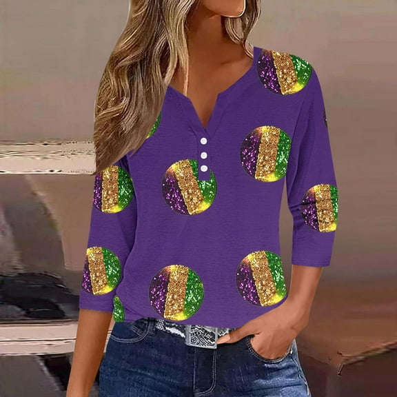 xixinqiwan Winter Saving Clothing,Mardi Gras Masks and Beads Graphic Tee Fat Tuesday Party Gift Tops