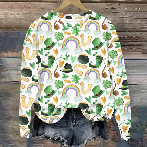 xixinqiwan Women Irish Shamrock Pullover Shirts,Irish Long Sleeve Shirts Shamrocks Plus Size T Shirt for Women Men Clover Sweatshirt