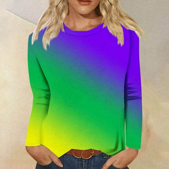 xixinqiwan Women Long Sleeve Mardi Gras Shirts,Carnival Mask Print Crew Neck Tops Fat Tuesday Carnival Celebration Party Gift