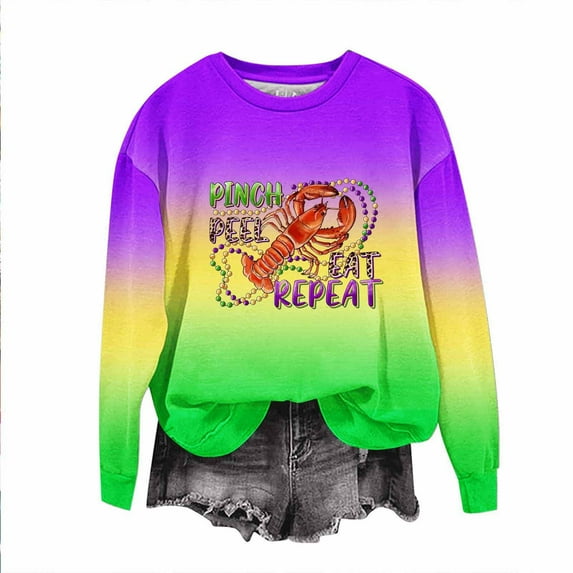 xixinqiwan Women Long Sleeve Shirts,Women Gold Green Purple Printed Round Neck Tee Masquerade Party Outfit Costume Accessories Set