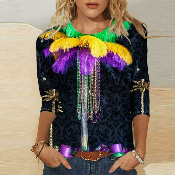 xixinqiwan Women Mardi Gras Clothing,Casual Crew Neck Tunic Blouse Fat Tuesday Tee New Orleans Carnival Party Clothing
