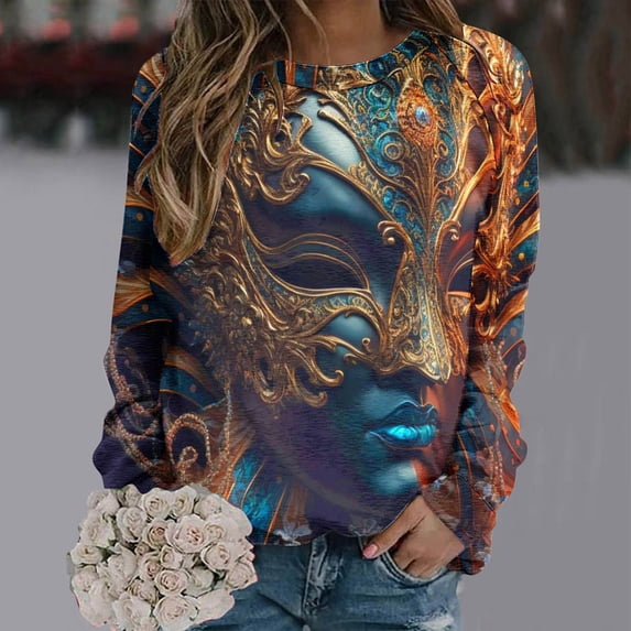 xixinqiwan Women Mardi Gras Clothing,Womens Mardi Gras Crew Neck Blouse Fat Tuesday Carnival Custume for New Orleans Party