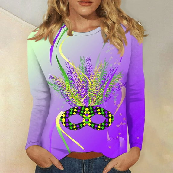 xixinqiwan Women Tops Mardi Gras Fancy Blouse,Women Mardi Gras Sweatshirt Fat Tuesday Carnival TShirt Celebration Pullover Top