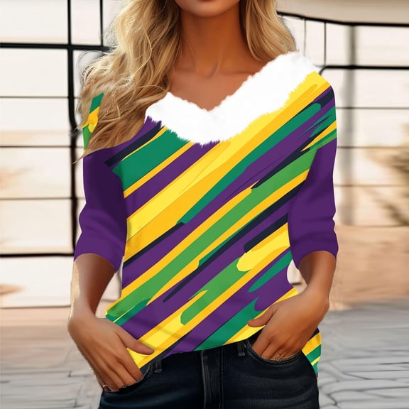 xixinqiwan Women Tops Mardi Gras Sweatshirt Women Fat Tuesday Shirts Mardi Gras Carnival Shirt Celebration Pullover Top