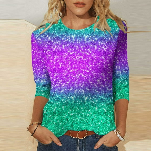 xixinqiwan Women Tops Women Carnival Party Tshirt Mardi Gras Mask Crazy Party Tee Causal Long Sleeve Tee Tops