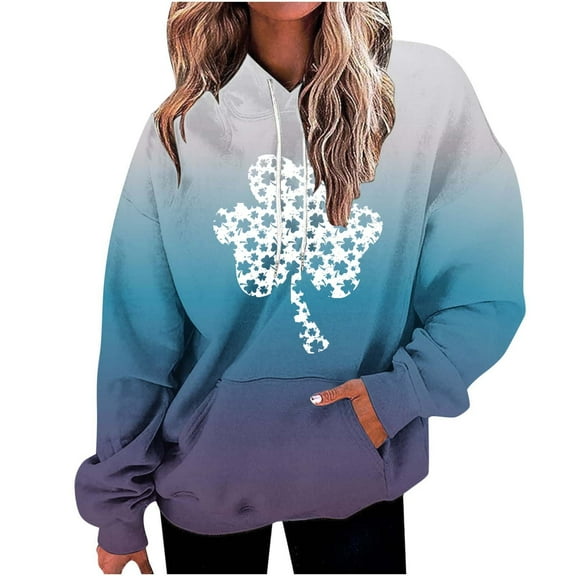 xixinqiwan Women's Plus Size Hoodies for St. Patrick's Day,Women's Four-Leaf Clover Pullover Sweatshirt Hoodie For Paddys Day