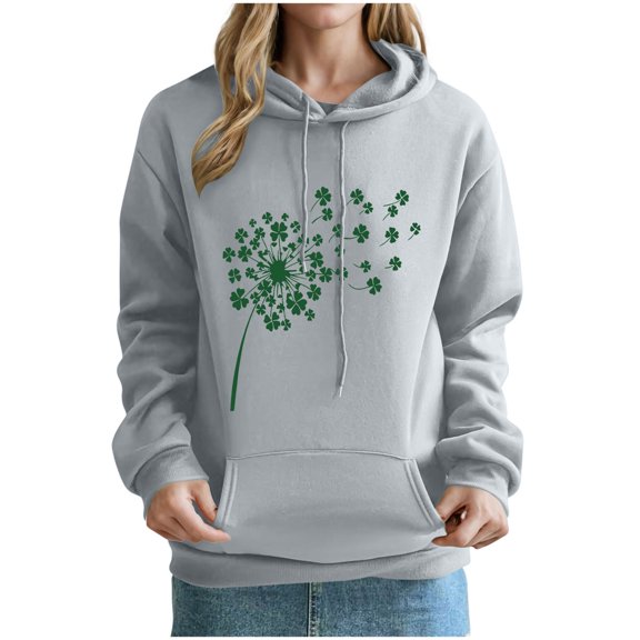 xixinqiwan Women's Plus Size St. Patrick's Day Hoodies,Women Irish Slainte Hooded Shamrock Green Long Sleeve Shirt Festival Holiday Tops
