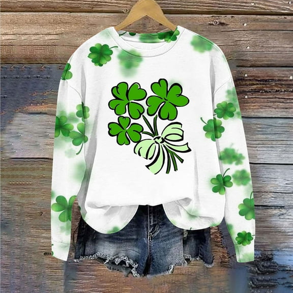 xixinqiwan Women's Plus Size Sweatshirt for St. Patrick's Day,Womens Clover Print Hoodie Casual Long Sleeve Sweatshirt Irish Shamrock Pullover Tops