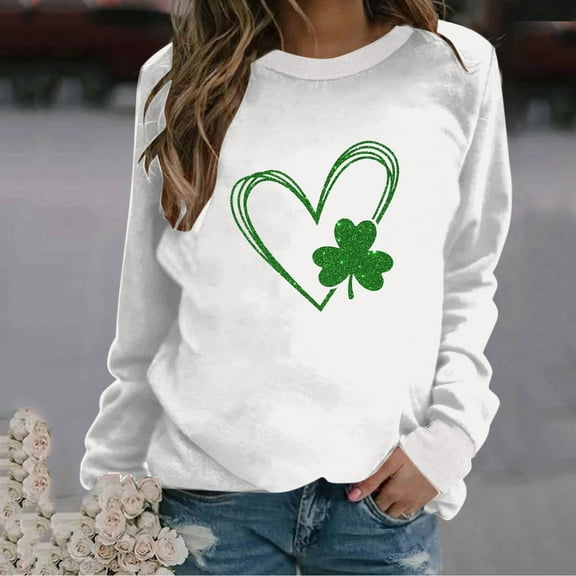 xixinqiwan Women's St. Patrick's Day Hooded Sweatshirts,Irish Long Sleeve Shirts Shamrocks Plus Size T Shirt for Women Men Clover Sweatshirt White 2XL