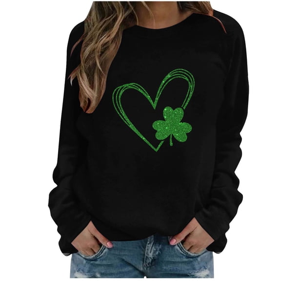 xixinqiwan Women's St. Patrick's Day Hooded Sweatshirts,Irish Long Sleeve Shirts Shamrocks Plus Size T Shirt for Women Men Clover Sweatshirt Black XL