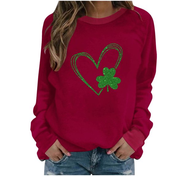 xixinqiwan Women's St. Patrick's Day Hooded Sweatshirts,Irish Long Sleeve Shirts Shamrocks Plus Size T Shirt for Women Men Clover Sweatshirt Red S