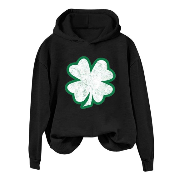 xixinqiwan Women's St. Patrick's Day Hooded Sweatshirts,Long Sleeve Hooded Shirt Fleece Sweaters St. Patrick'S Day Gift Black L