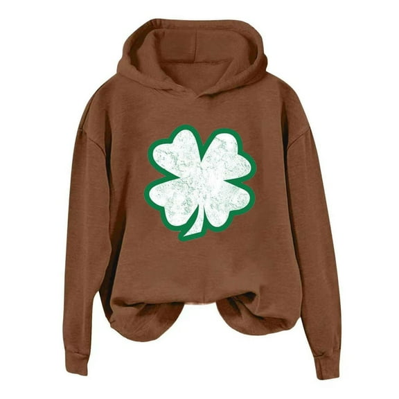 xixinqiwan Women's St. Patrick's Day Hooded Sweatshirts,Long Sleeve Hooded Shirt Fleece Sweaters St. Patrick'S Day Gift Brown S