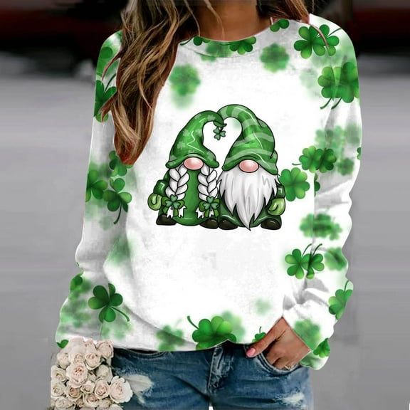 xixinqiwan St Patricks Day Sweatshirt for Women,Women Clover Graphic T-Shirts Patty's Day Long Sleeve Tee Tops Holiday Crew Neck Pullover